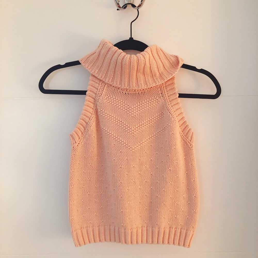 Salmon Pink Knit Sleeveless Turtleneck